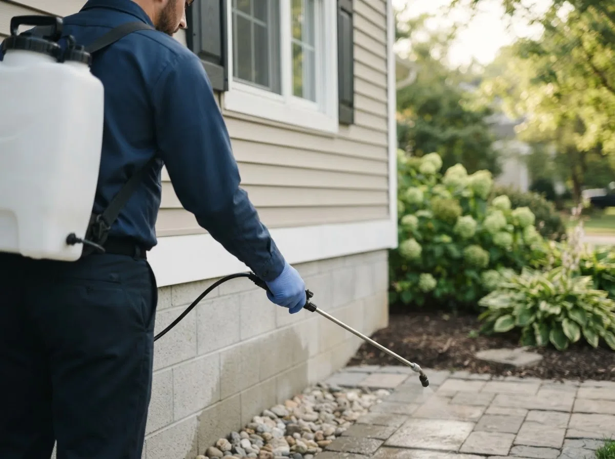 Pest control technician inspecting a home in Saint Hilaire, MN